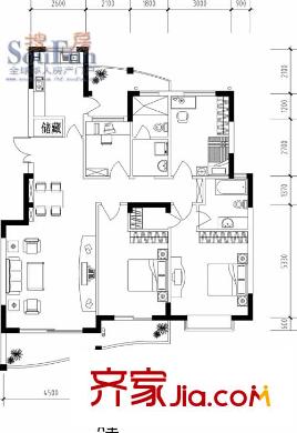 丹青花園戶型圖戶型3 3室2廳1衛(wèi)1廚