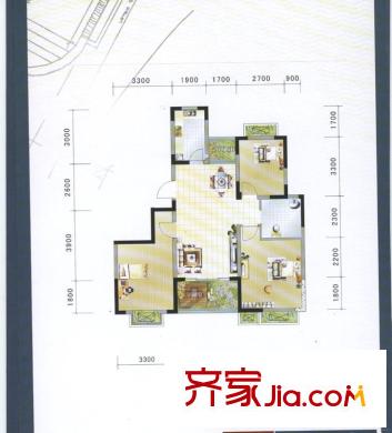 丹青花園戶型圖18-3 3室2廳2衛(wèi)1廚
