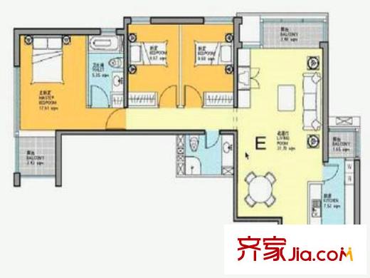 城市華庭 3室 戶型圖