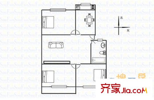 恒?；▓@戶型圖20-1 2室2廳1衛(wèi)1廚