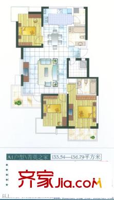 湖畔春天戶(hù)型圖3室2廳2衛(wèi)1廚