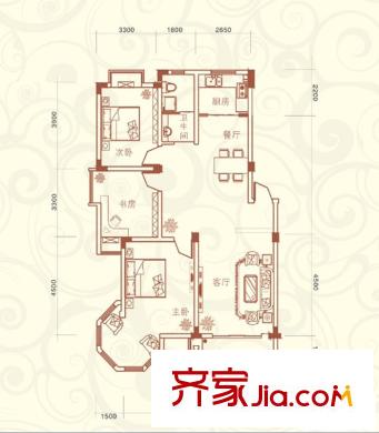 名邦西城秀里戶型圖ⅡA 3室2廳1衛(wèi)1廚