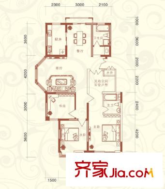 名邦西城秀里戶型圖ⅡC 3室2廳2衛(wèi)1廚