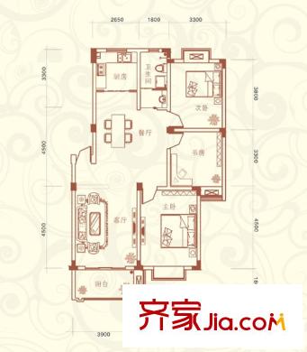名邦西城秀里戶型圖ⅡB 3室2廳1衛(wèi)1廚