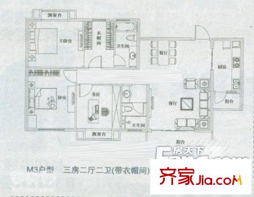 太陽島花園 3室 戶型圖