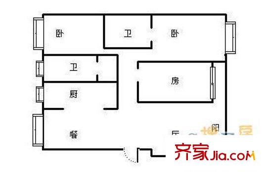 新荷園戶型圖4 3室2廳2衛(wèi)1廚