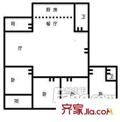 新荷園戶型圖1 3室2廳2衛(wèi)1廚