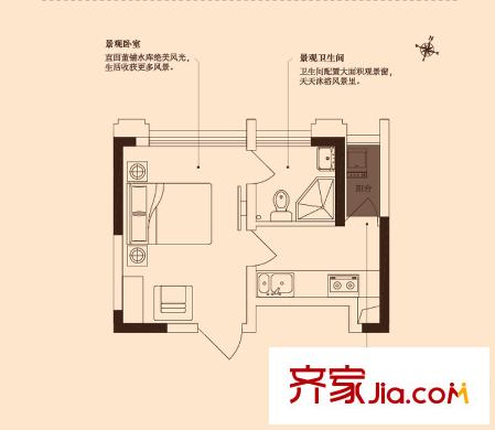 優(yōu)活華庭二期3號樓C1戶型 1室1廳1衛(wèi)1廚