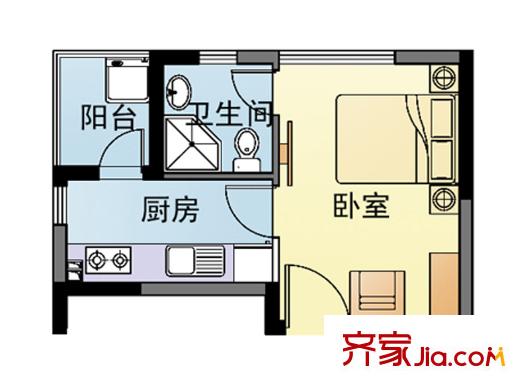 優(yōu)活華庭二期C2戶型 1室1廳1衛(wèi)1廚
