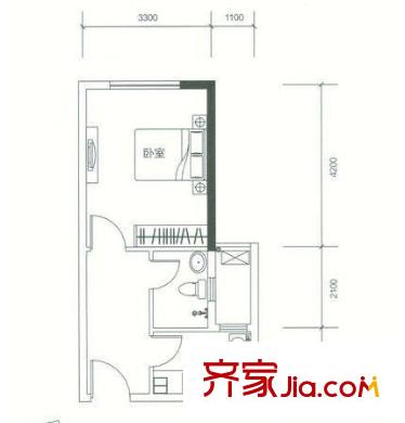 優(yōu)活華庭A2戶型一室一廳38平方米 1室1廳1衛(wèi)1廚