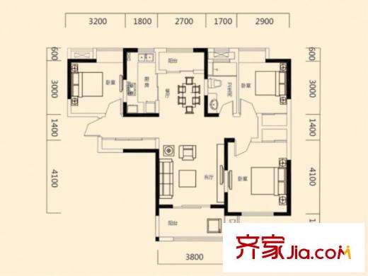 瑞地祥和府C1戶(hù)型 3室2廳1衛(wèi)