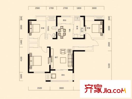 瑞地祥和府C3戶(hù)型 3室2廳1衛(wèi)