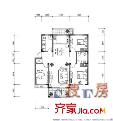 廣利花園戶型圖戶型d 3室2廳2衛(wèi)1廚