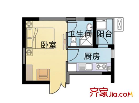 優(yōu)活華庭二期C1戶型 1室1廳1衛(wèi)1廚