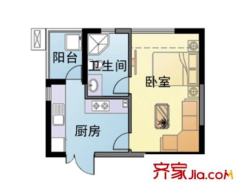 優(yōu)活華庭二期C4戶型 1室1廳1衛(wèi)1廚