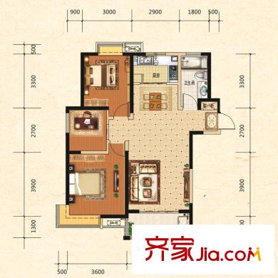 濱湖南麗灣二期D戶型 3室2廳1衛(wèi)1廚