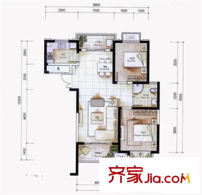 濱湖假日戶型圖3#4#樓 D4戶型  2室2廳1衛(wèi)1廚