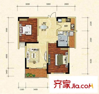 濱湖南麗灣一期2、4、6號(hào)樓A2戶型 2室2廳1衛(wèi)1廚