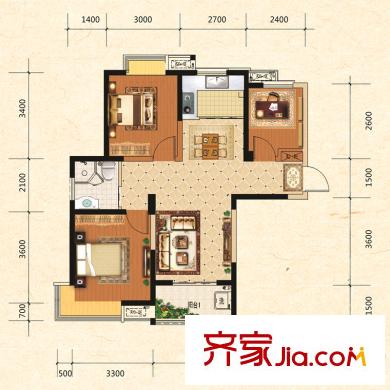 濱湖南麗灣二期A戶型 3室2廳1衛(wèi)1廚
