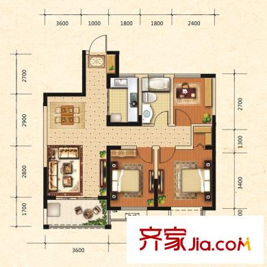 濱湖南麗灣二期F戶型 3室2廳1衛(wèi)1廚