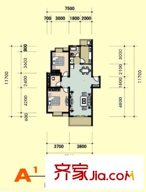 九獅水岸戶型圖13-3 2室2廳1衛(wèi)1廚