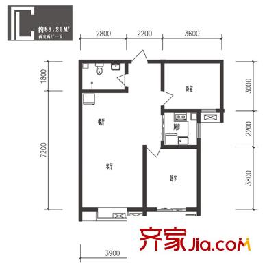 南崗郵電東村 2室 戶(hù)型圖