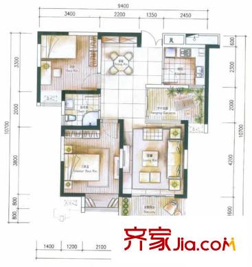 濱湖假日戶型圖7#、11#、14#A戶型 2室2廳1衛(wèi)1廚