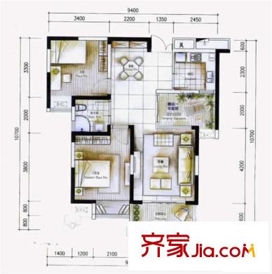 濱湖假日戶型圖E2戶型 2室2廳1衛(wèi)1廚