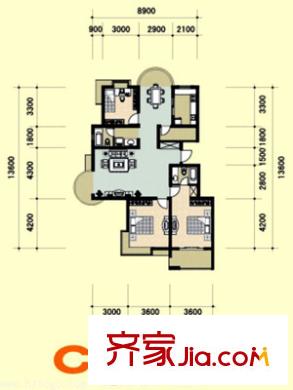 九獅水岸戶型圖a 3室2廳2衛(wèi)1廚