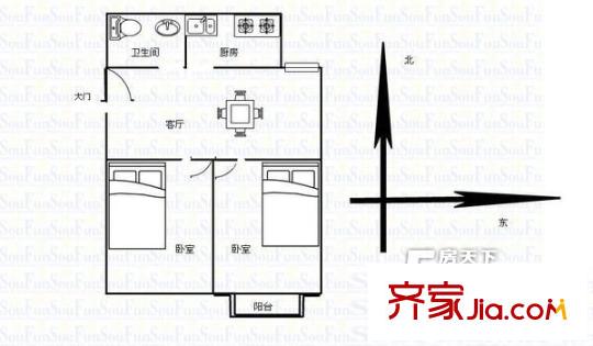 南崗郵電東村 2室 戶(hù)型圖