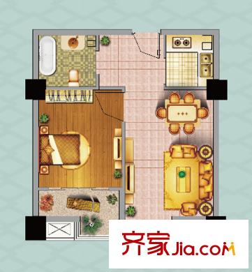 明發(fā)商業(yè)廣場4-19層好心情先生公寓戶型 1室2廳1衛(wèi)1廚
