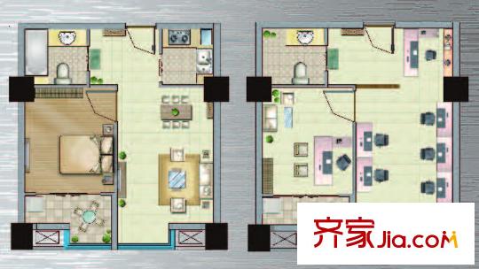 明發(fā)商業(yè)廣場1#樓M2戶型 1室2廳1衛(wèi)1廚