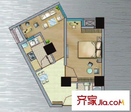 明發(fā)商業(yè)廣場1#樓M3戶型 2室2廳1衛(wèi)1廚
