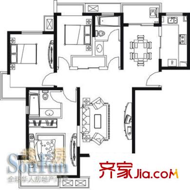 琥珀南村 3室 戶型圖