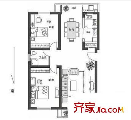 琥珀南村 2室 戶型圖