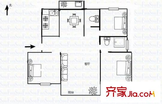 漕沖花園 3室 戶型圖