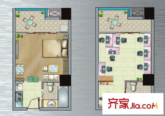 明發(fā)商業(yè)廣場1#樓M1戶型 1室1衛(wèi)1廚