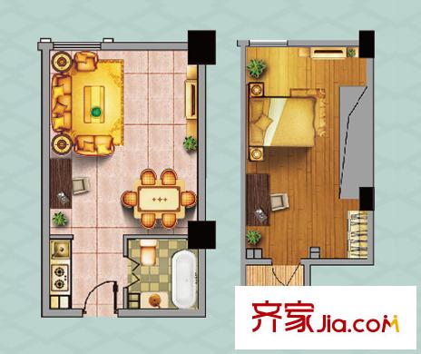 明發(fā)商業(yè)廣場20層穩(wěn)重先生公寓戶型 1室2廳1衛(wèi)1廚