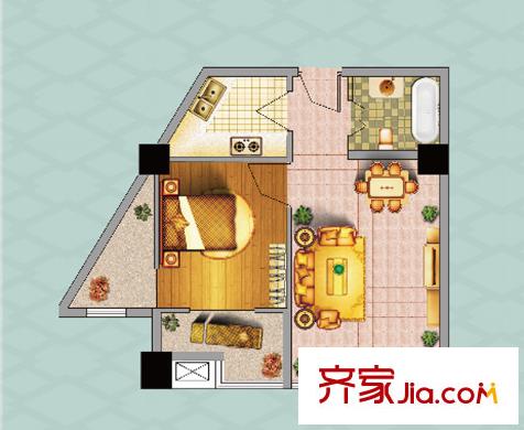 明發(fā)商業(yè)廣場4-19層了不起先生公寓戶型 1室2廳1衛(wèi)1廚