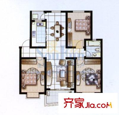 羅馬花園西區(qū)戶型圖羅馬花園二期 3室 戶型圖 3室2廳1衛(wèi)1廚