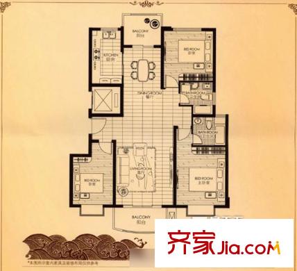 云濱花園 3室 戶型圖