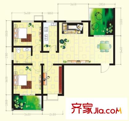 康城靜林灣戶型圖戶型01 3室2廳1衛(wèi)1廚