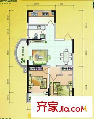 北美印象戶型圖6#10#C戶型92 2室2廳1衛(wèi)1廚