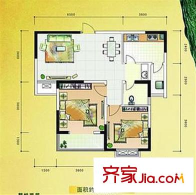 北美印象戶型圖6#10#D戶型88 2室2廳1衛(wèi)1廚