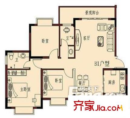 珠光花園 3室 戶型圖