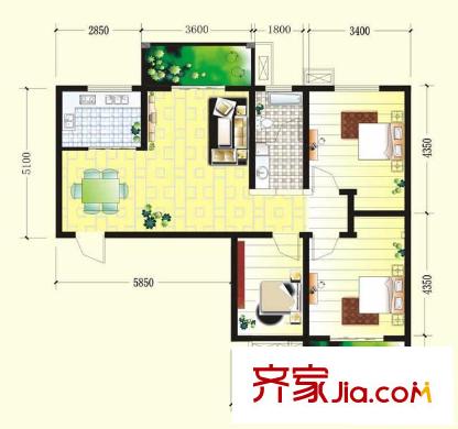 康城靜林灣戶型圖戶型04 3室2廳1衛(wèi)1廚