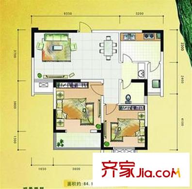 北美印象戶型圖7#8#11#GJ戶型84 2室2廳1衛(wèi)1廚