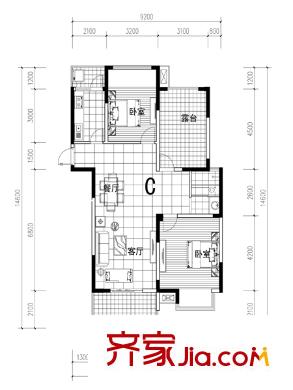 人民巷北樓戶型圖兩室一廳戶型圖 2室1廳1衛(wèi)1廚
