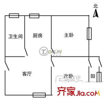 上城國(guó)際丁香苑戶型圖2 2室1廳1衛(wèi)1廚