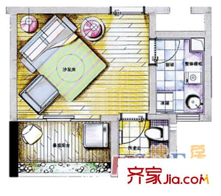 上城國(guó)際丁香苑戶型圖3 1室1廳1衛(wèi)1廚